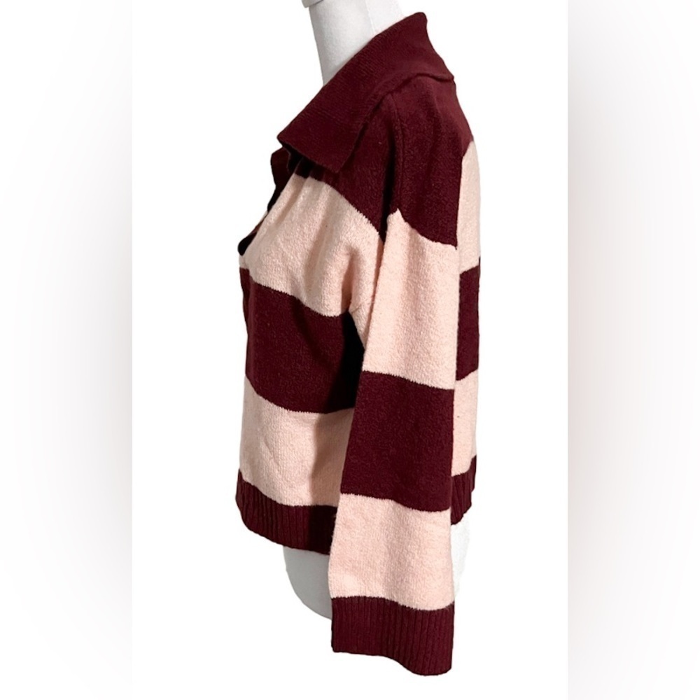 Wild Fable Maroon & Pink Striped Slouchy Collared Pullover Sweater Women’s Sz S - Picture 6 of 12